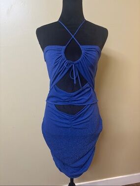 Royal Blue Cutout Halter Bodycon Dress